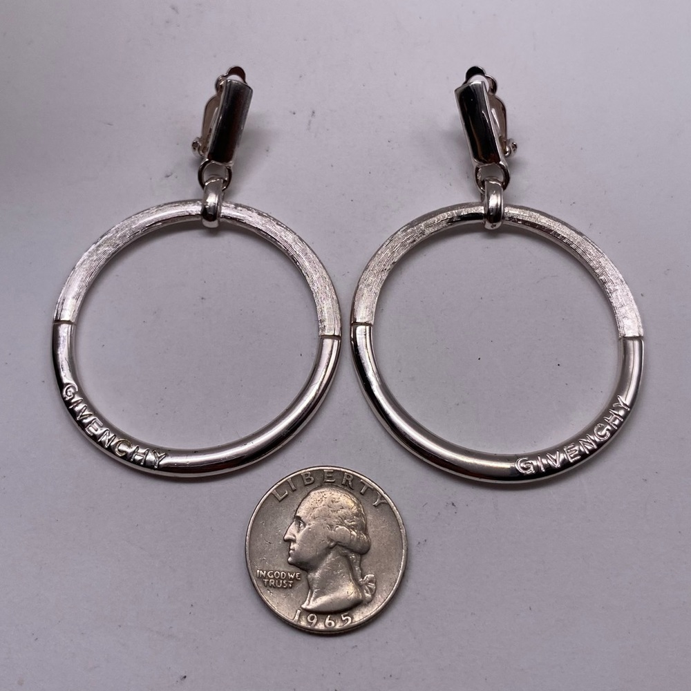 Vintage Givenchy Paris Earrings Silver Tone Large… - image 2